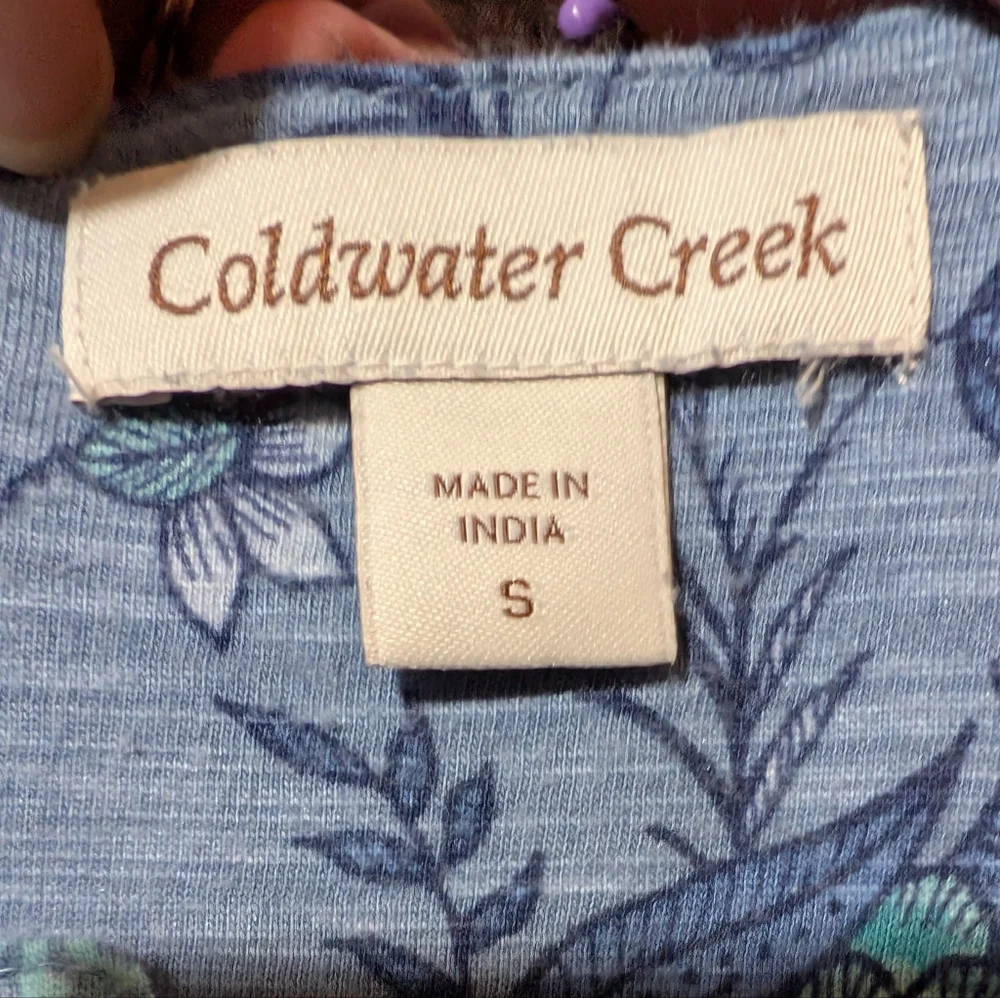 Coldwater Creek Blue Floral Three Quarter Sleeve Blouse, Size S, EUC! - Picture 5 of 5